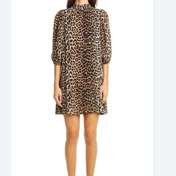 GANNI Georgette short sleeve leopard tunic /dress - Picture 1 of 8